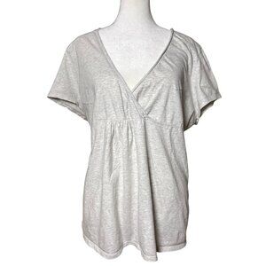 J Jill Organic Cotton Tee Shirt Size XL Gray Heathered V-Neck Cap Sleeve Comfort